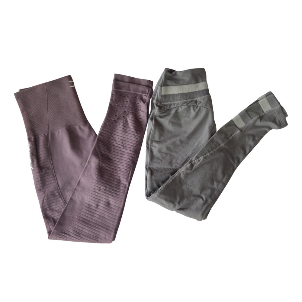 Gymshark Lot 2 pairs Womens S Leggings Energy Seamless Gray Purple Mesh Eyelet